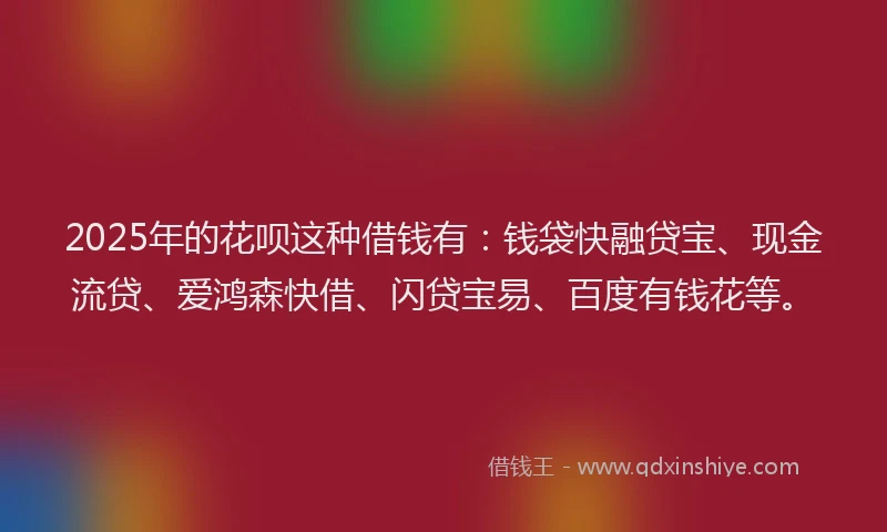 2025年的花呗这种借钱有：钱袋快融贷宝、现金流贷、爱鸿森快借、闪贷宝易、百度有钱花等。
