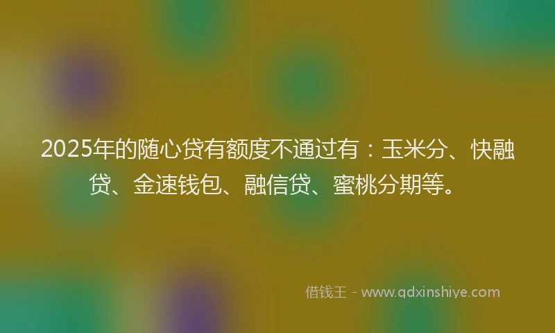 2025年的随心贷有额度不通过有：玉米分、快融贷、金速钱包、融信贷、蜜桃分期等。