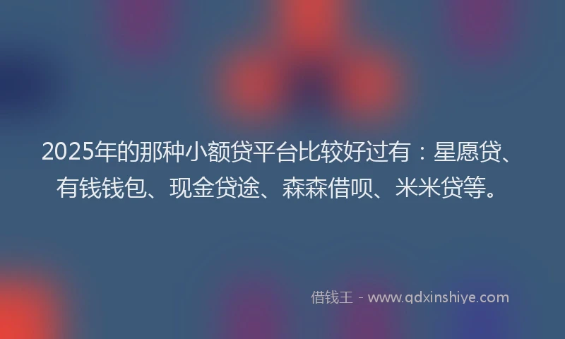 2025年的那种小额贷平台比较好过有:星愿贷、有钱钱包、现金贷途、森森借呗、米米贷等。