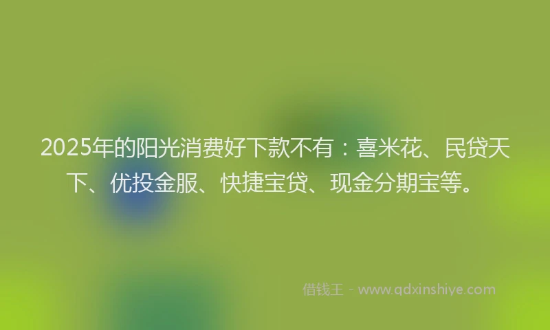 2025年的阳光消费好下款不有:喜米花、民贷天下、优投金服、快捷宝贷、现金分期宝等。