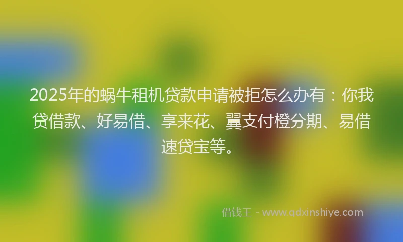 2025年的蜗牛租机贷款申请被拒怎么办有：你我贷借款、好易借、享来花、翼支付橙分期、易借速贷宝等。