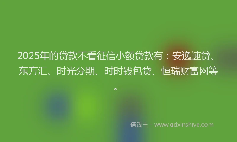 2025年的贷款不看征信小额贷款有:安逸速贷、东方汇、时光分期、时时钱包贷、恒瑞财富网等。