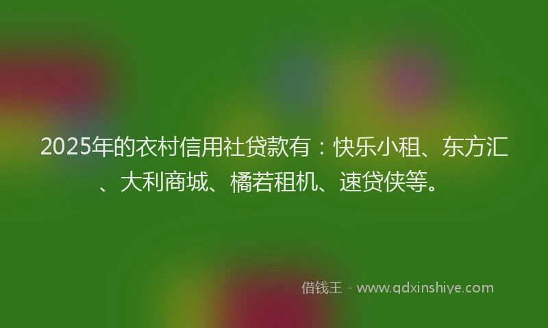 2025年的衣村信用社贷款有：快乐小租、东方汇、大利商城、橘若租机、速贷侠等。