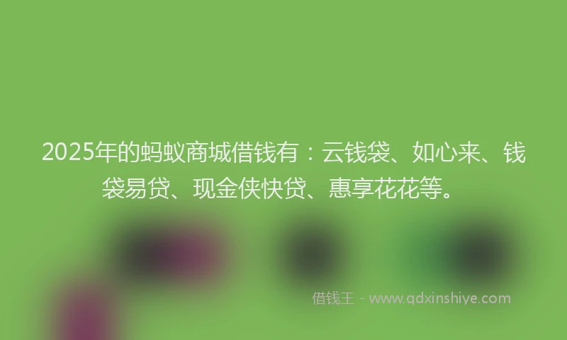 2025年的蚂蚁商城借钱有：云钱袋、如心来、钱袋易贷、现金侠快贷、惠享花花等。