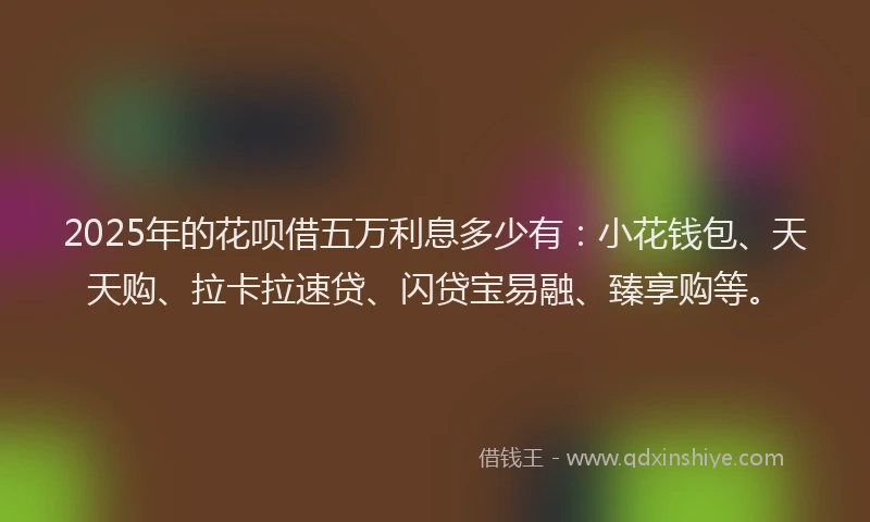 2025年的花呗借五万利息多少有:小花钱包、天天购、拉卡拉速贷、闪贷宝易融、臻享购等。
