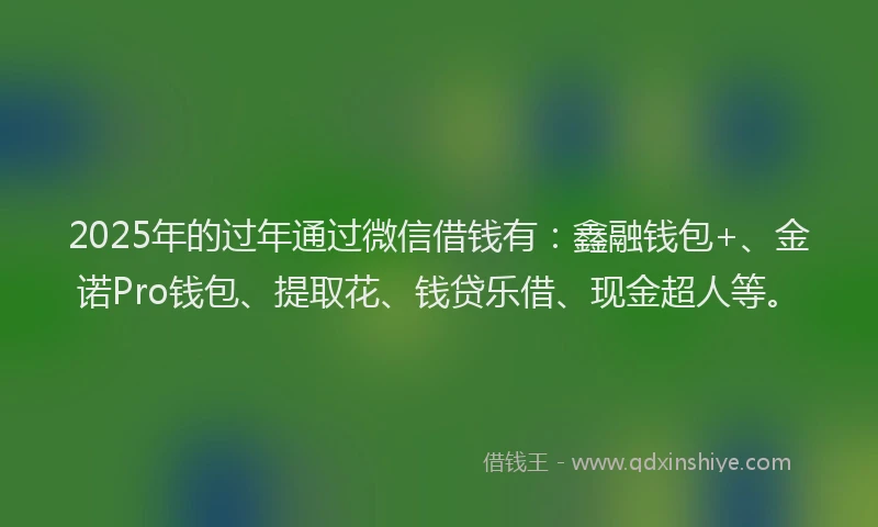2025年的过年通过微信借钱有:鑫融钱包+、金诺Pro钱包、提取花、钱贷乐借、现金超人等。