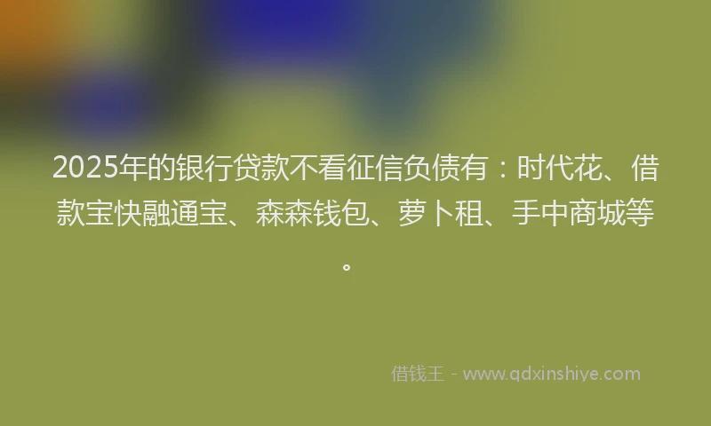 2025年的银行贷款不看征信负债有：时代花、借款宝快融通宝、森森钱包、萝卜租、手中商城等。