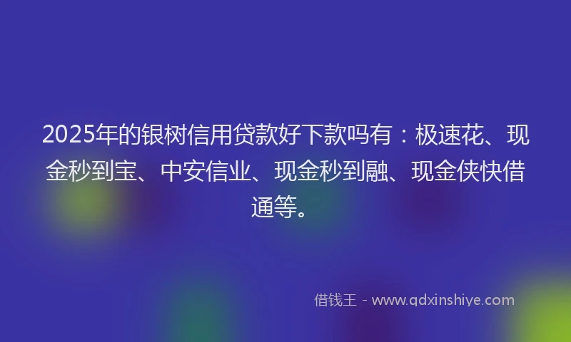 2025年的银树信用贷款好下款吗有:极速花、现金秒到宝、中安信业、现金秒到融、现金侠快借通等。