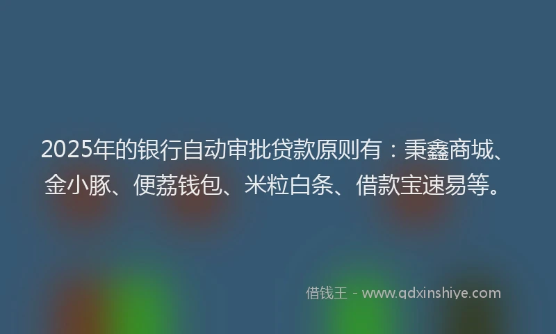 2025年的银行自动审批贷款原则有:秉鑫商城、金小豚、便荔钱包、米粒白条、借款宝速易等。