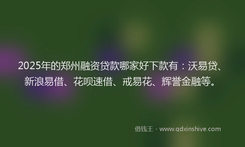 2025年的郑州融资贷款哪家好下款有:沃易贷、新浪易借、花呗速借、戒易花、辉誉金融等。