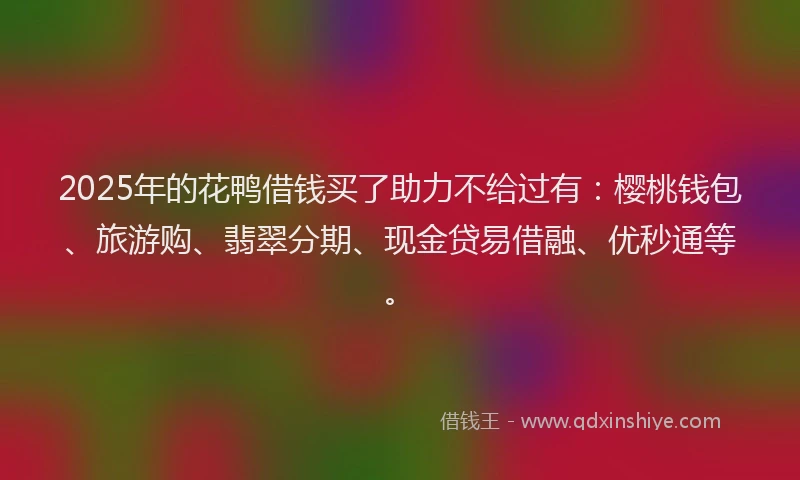 2025年的花鸭借钱买了助力不给过有：樱桃钱包、旅游购、翡翠分期、现金贷易借融、优秒通等。