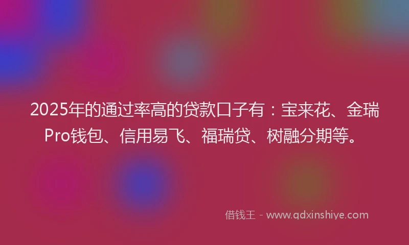 2025年的通过率高的贷款口子有：宝来花、金瑞Pro钱包、信用易飞、福瑞贷、树融分期等。