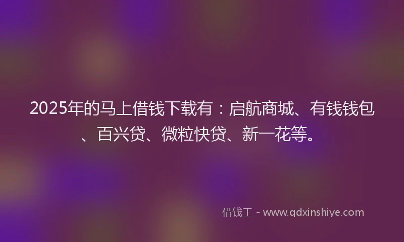 2025年的马上借钱下载有：启航商城、有钱钱包、百兴贷、微粒快贷、新一花等。