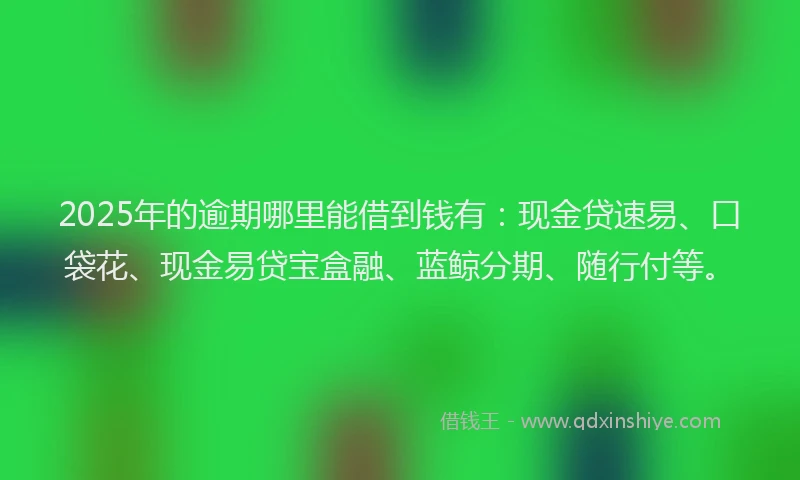 2025年的逾期哪里能借到钱有:现金贷速易、口袋花、现金易贷宝盒融、蓝鲸分期、随行付等。