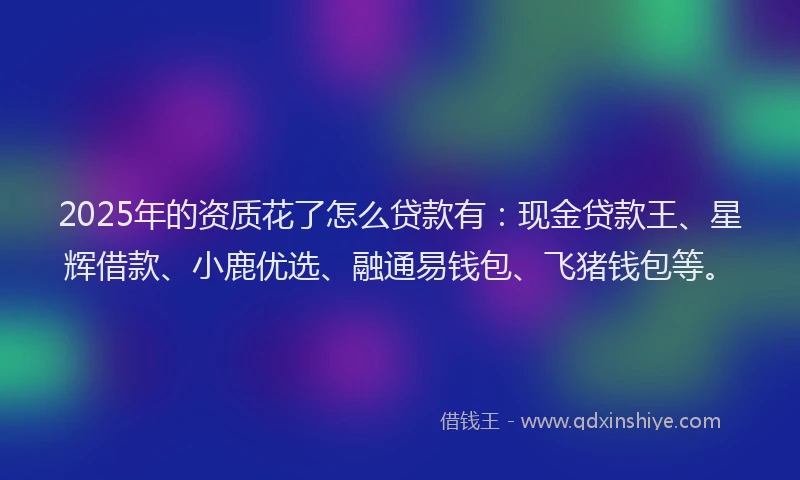2025年的资质花了怎么贷款有:现金贷款王、星辉借款、小鹿优选、融通易钱包、飞猪钱包等。
