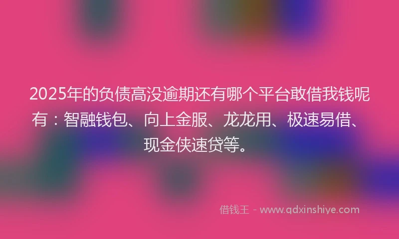2025年的负债高没逾期还有哪个平台敢借我钱呢有:智融钱包、向上金服、龙龙用、极速易借、现金侠速贷等。