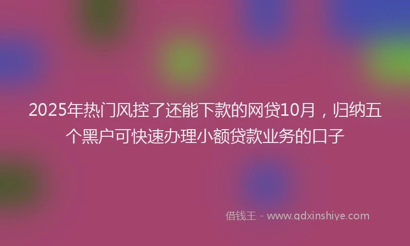 2025年热门风控了还能下款的网贷10月,归纳五个黑户可快速办理小额贷款业务的口子