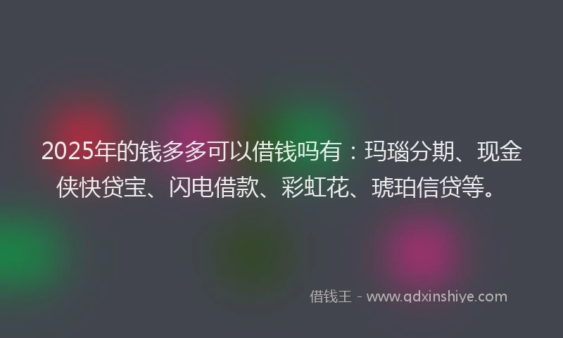 2025年的钱多多可以借钱吗有：玛瑙分期、现金侠快贷宝、闪电借款、彩虹花、琥珀信贷等。