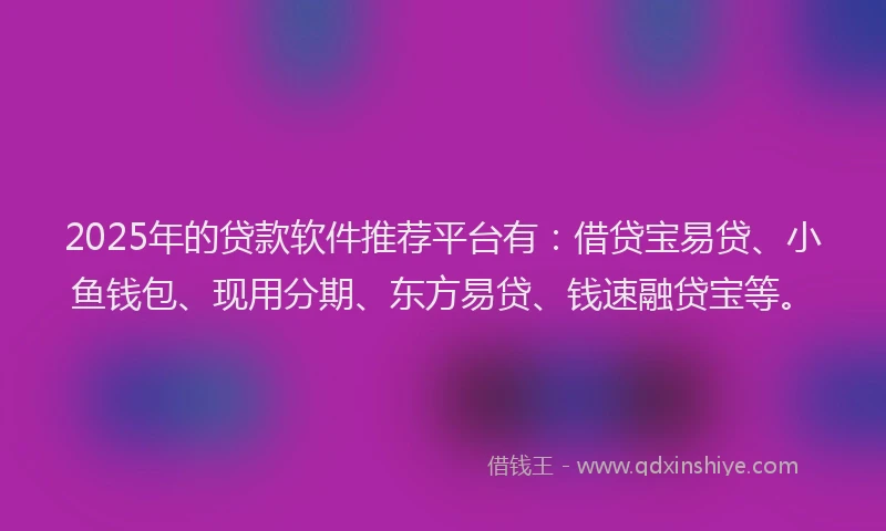 2025年的贷款软件推荐平台有:借贷宝易贷、小鱼钱包、现用分期、东方易贷、钱速融贷宝等。