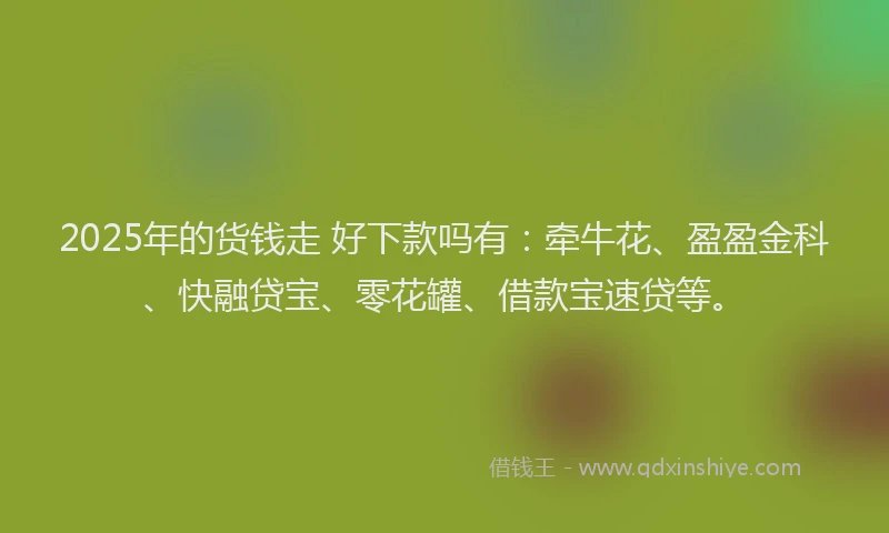 2025年的货钱走 好下款吗有:牵牛花、盈盈金科、快融贷宝、零花罐、借款宝速贷等。