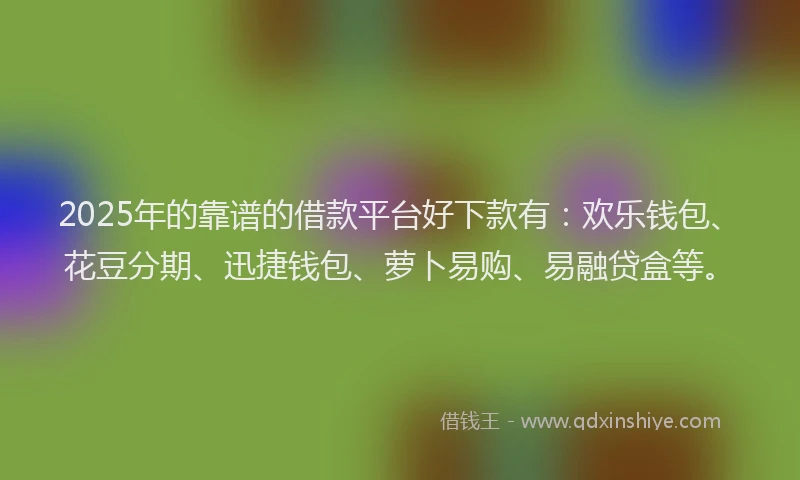 2025年的靠谱的借款平台好下款有:欢乐钱包、花豆分期、迅捷钱包、萝卜易购、易融贷盒等。