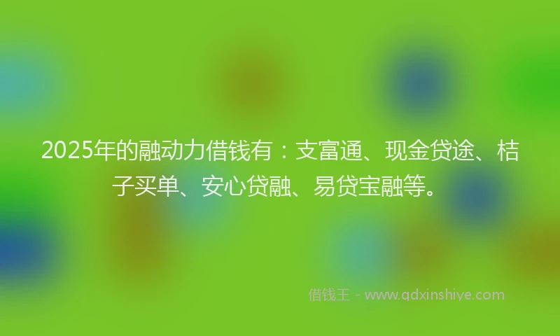 2025年的融动力借钱有：支富通、现金贷途、桔子买单、安心贷融、易贷宝融等。