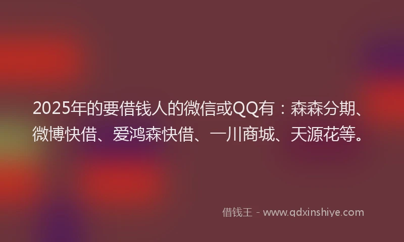 2025年的要借钱人的微信或QQ有：森森分期、微博快借、爱鸿森快借、一川商城、天源花等。