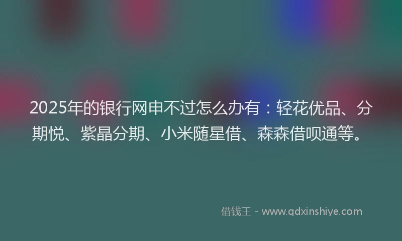 2025年的银行网申不过怎么办有:轻花优品、分期悦、紫晶分期、小米随星借、森森借呗通等。