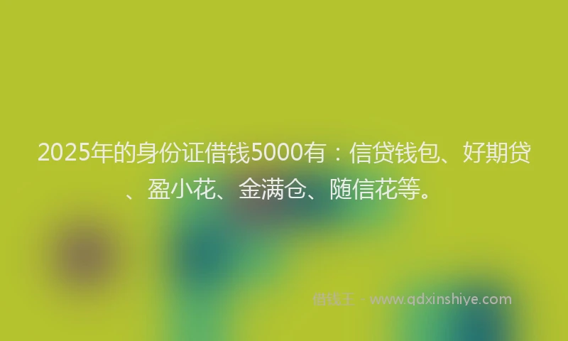 2025年的身份证借钱5000有:信贷钱包、好期贷、盈小花、金满仓、随信花等。