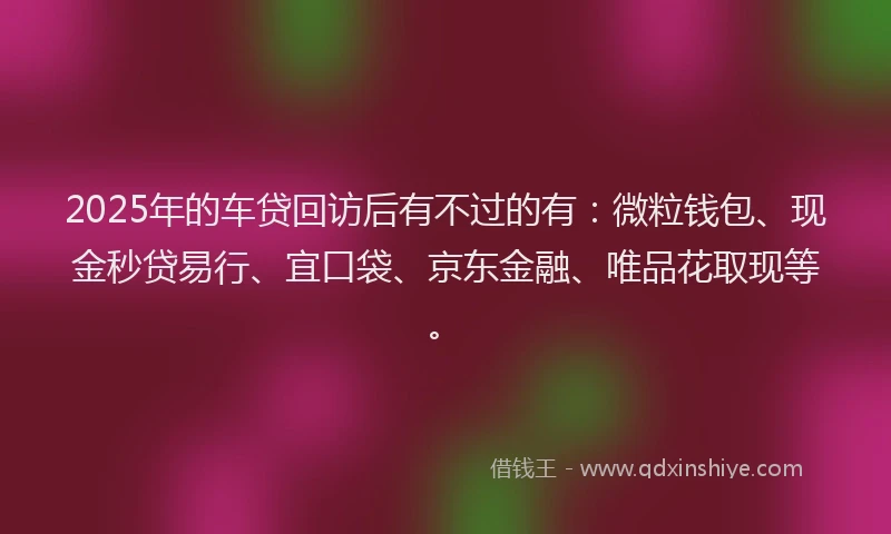 2025年的车贷回访后有不过的有：微粒钱包、现金秒贷易行、宜口袋、京东金融、唯品花取现等。