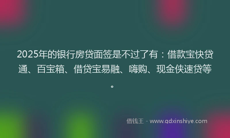 2025年的银行房贷面签是不过了有:借款宝快贷通、百宝箱、借贷宝易融、嗨购、现金侠速贷等。