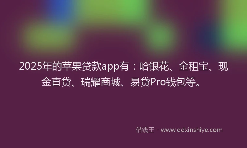 2025年的苹果贷款app有：哈银花、金租宝、现金直贷、瑞耀商城、易贷Pro钱包等。