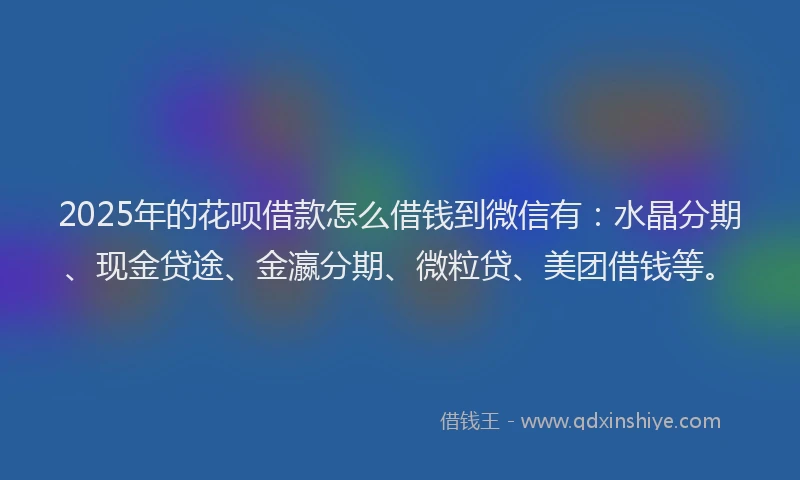 2025年的花呗借款怎么借钱到微信有:水晶分期、现金贷途、金瀛分期、微粒贷、美团借钱等。