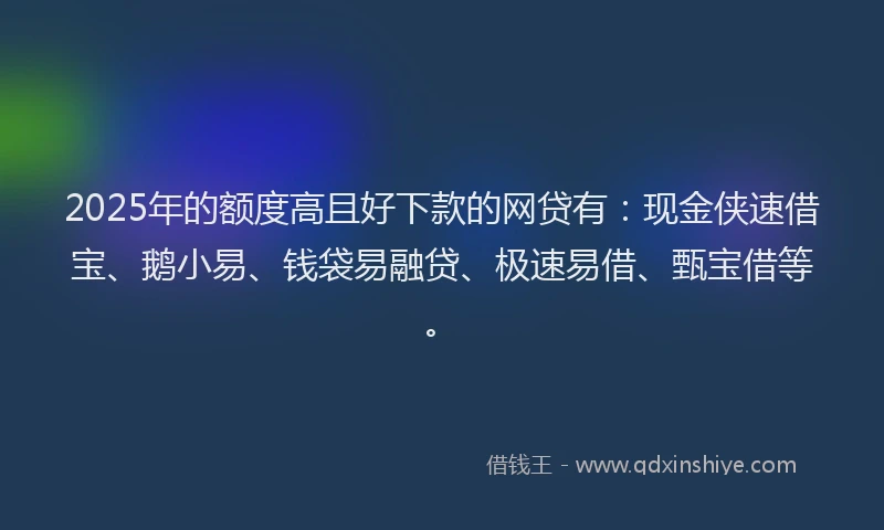 2025年的额度高且好下款的网贷有：现金侠速借宝、鹅小易、钱袋易融贷、极速易借、甄宝借等。