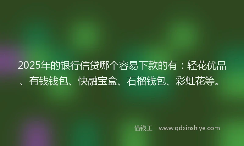 2025年的银行信贷哪个容易下款的有:轻花优品、有钱钱包、快融宝盒、石榴钱包、彩虹花等。