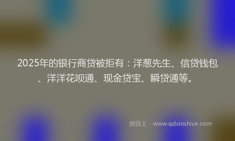 2025年的银行商贷被拒有:洋葱先生、信贷钱包、洋洋花呗通、现金贷宝、瞬贷通等。