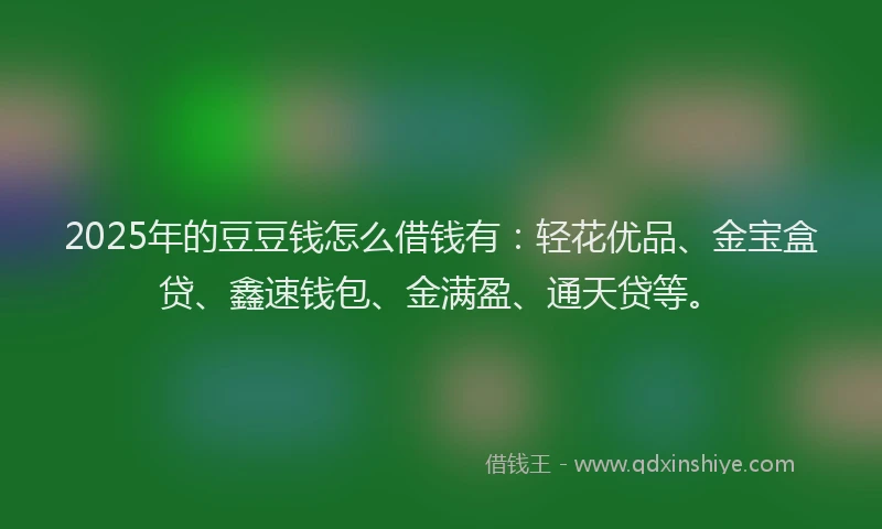 2025年的豆豆钱怎么借钱有：轻花优品、金宝盒贷、鑫速钱包、金满盈、通天贷等。