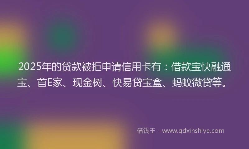 2025年的贷款被拒申请信用卡有：借款宝快融通宝、首E家、现金树、快易贷宝盒、蚂蚁微贷等。