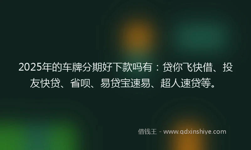 2025年的车牌分期好下款吗有:贷你飞快借、投友快贷、省呗、易贷宝速易、超人速贷等。