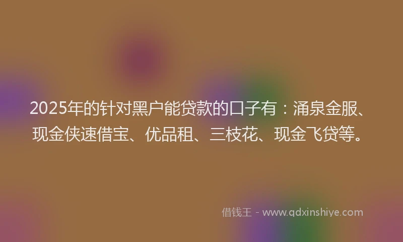 2025年的针对黑户能贷款的口子有:涌泉金服、现金侠速借宝、优品租、三枝花、现金飞贷等。