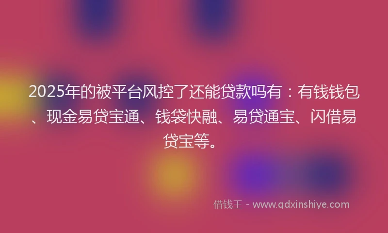2025年的被平台风控了还能贷款吗有:有钱钱包、现金易贷宝通、钱袋快融、易贷通宝、闪借易贷宝等。