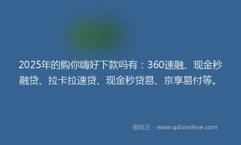 2025年的购你嗨好下款吗有:360速融、现金秒融贷、拉卡拉速贷、现金秒贷易、京享易付等。