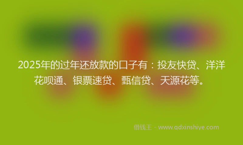 2025年的过年还放款的口子有:投友快贷、洋洋花呗通、银票速贷、甄信贷、天源花等。