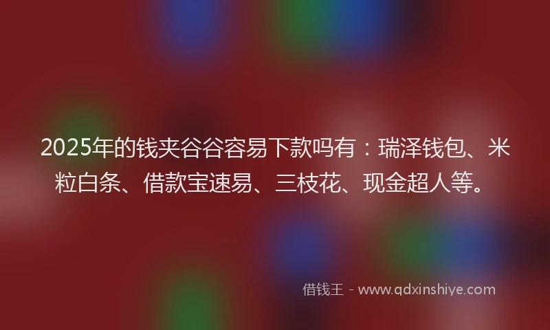 2025年的钱夹谷谷容易下款吗有：瑞泽钱包、米粒白条、借款宝速易、三枝花、现金超人等。