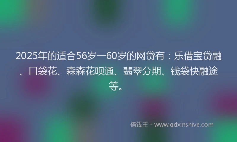 2025年的适合56岁一60岁的网贷有：乐借宝贷融、口袋花、森森花呗通、翡翠分期、钱袋快融途等。