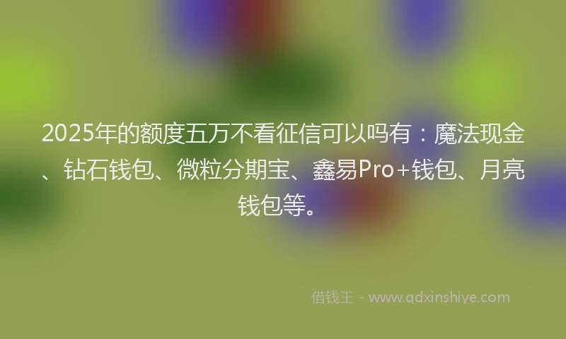 2025年的额度五万不看征信可以吗有：魔法现金、钻石钱包、微粒分期宝、鑫易Pro+钱包、月亮钱包等。