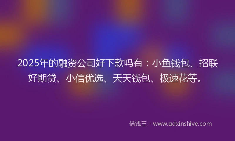 2025年的融资公司好下款吗有：小鱼钱包、招联好期贷、小信优选、天天钱包、极速花等。