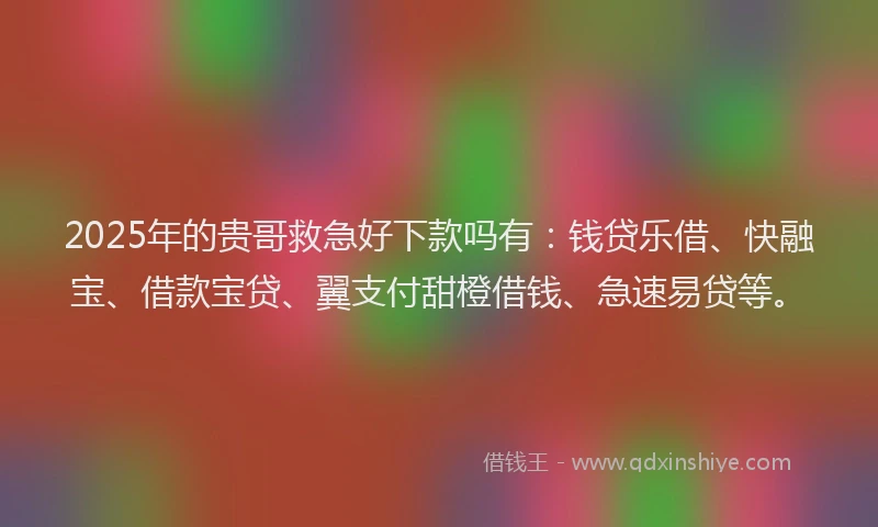 2025年的贵哥救急好下款吗有:钱贷乐借、快融宝、借款宝贷、翼支付甜橙借钱、急速易贷等。