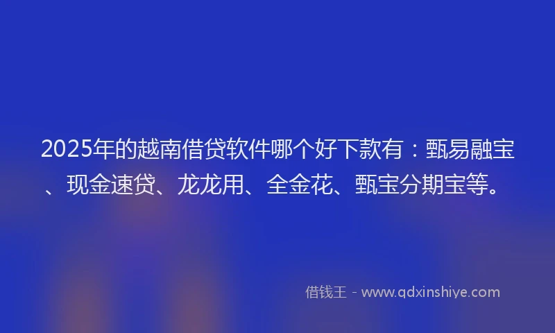 2025年的越南借贷软件哪个好下款有：甄易融宝、现金速贷、龙龙用、全金花、甄宝分期宝等。