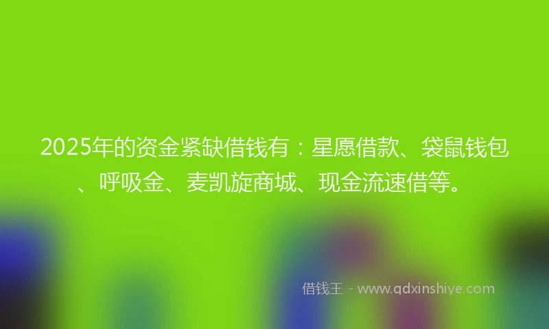 2025年的资金紧缺借钱有:星愿借款、袋鼠钱包、呼吸金、麦凯旋商城、现金流速借等。